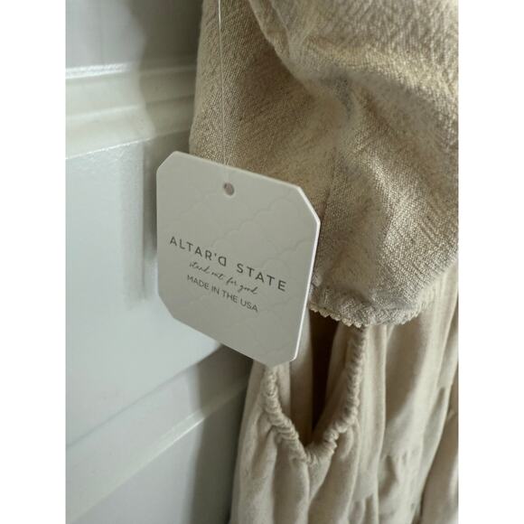 Altar'd State Natural Linen Blend Cut-Out Tiered Midi Dress XXL NWT USA Made - Picture 8 of 9
